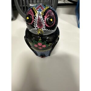 Hand Painted Lacquered Wood‎ Box, "Owl and Its Secrets" Approximately 5"x3.5"